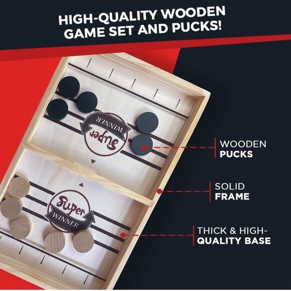 Wooden Sling Puck Board Game – Fast Paced Table Hockey Family Gift - Picture 7 of 7